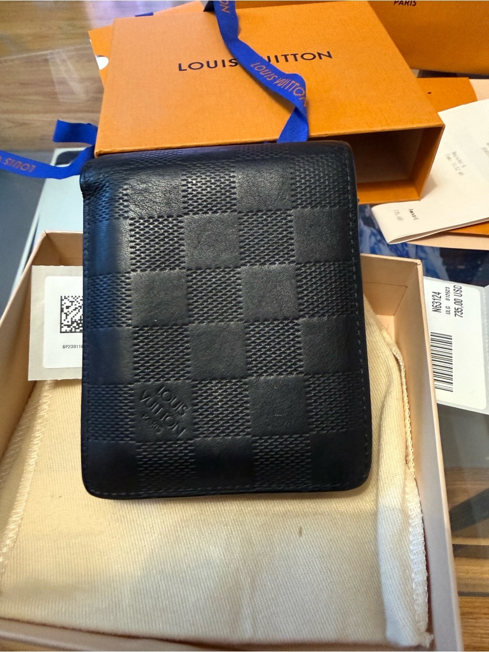 Louis Vuitton Black Checkered Bifold Wallet with Orange Packaging - Picture 10 of 12